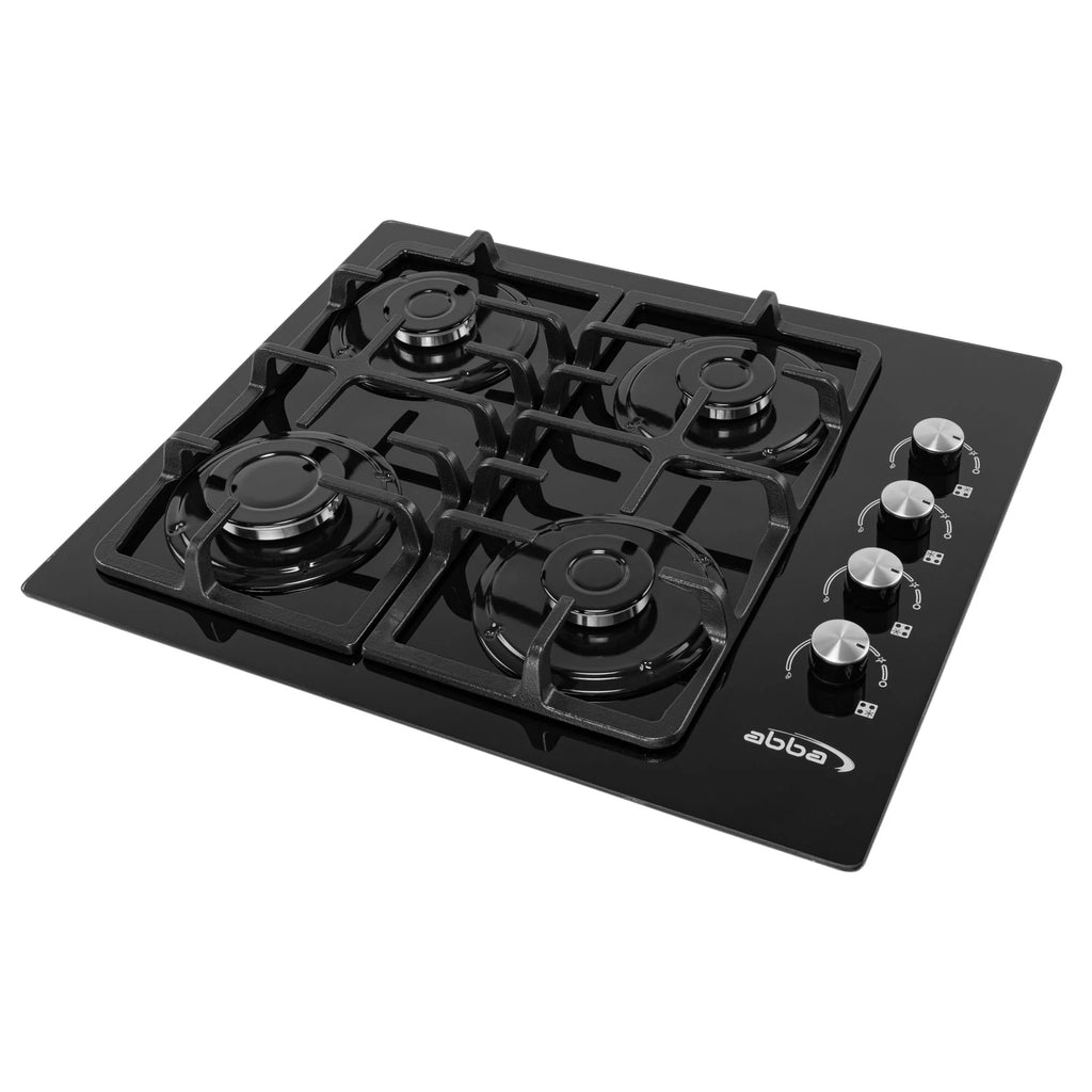 ABBA 24-inch Gas Cooktop with 4 Burners - Tempered Glass Surface with SABAF Burners, Natural Gas Stove for Countertop, Home Improvement Essentials, Easy to Clean, 24" x 4.7" x 18.9"
