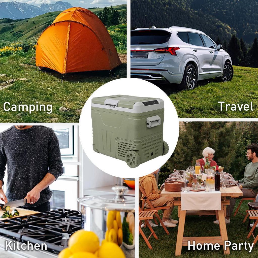 12 Volt Car Refrigerator, 45.4 Quart Portable Freezer Electric Cooler with 12V/24V DC, 100-240V AC, -4°F to 68°F, Compact Compressor for Car, RV, Camping, Travel, Fishing, Outdoor or Home, Green