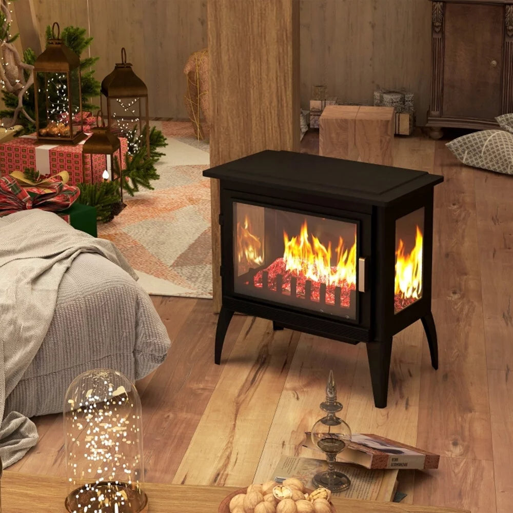 24" Electric Fireplace Stove, Freestanding Fireplace Heater with Realistic Flame, Adjustable Temperature