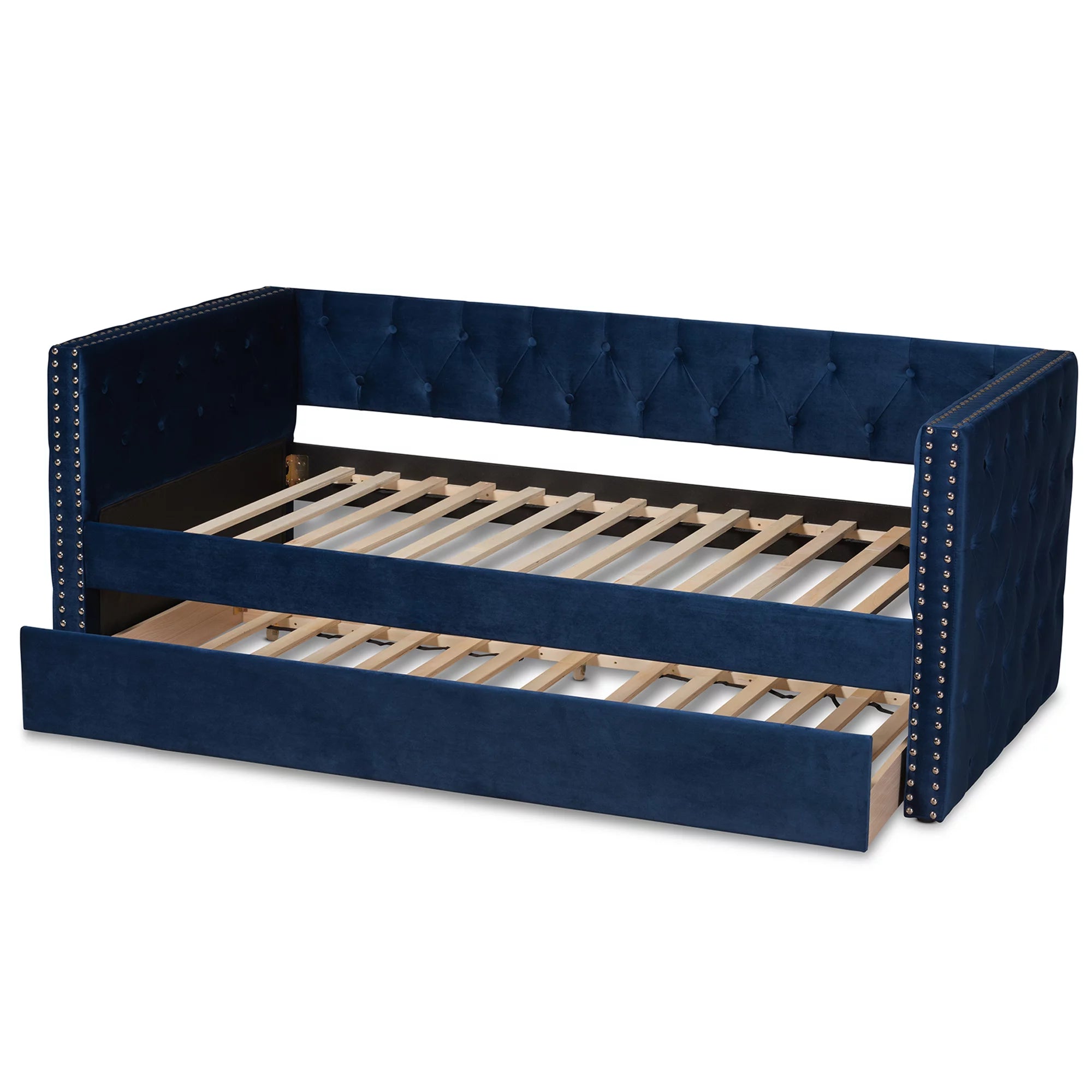 Baxton Studio Larkin Contemporary Upholstered with Trundle Daybed, Twin, Navy Blue
