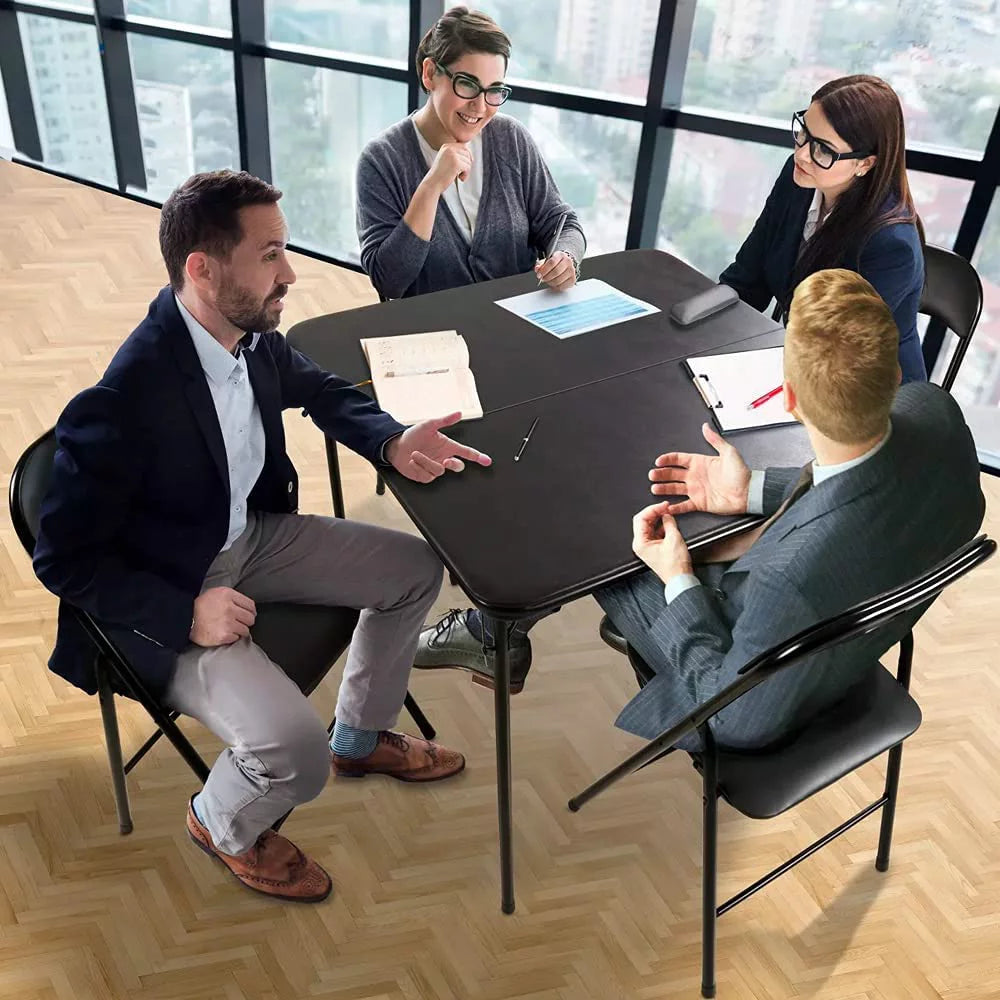 34 Inch Square Folding Card Table and 4 Folding Chair Furniture Set for Indoor and Outdoor Events, Black