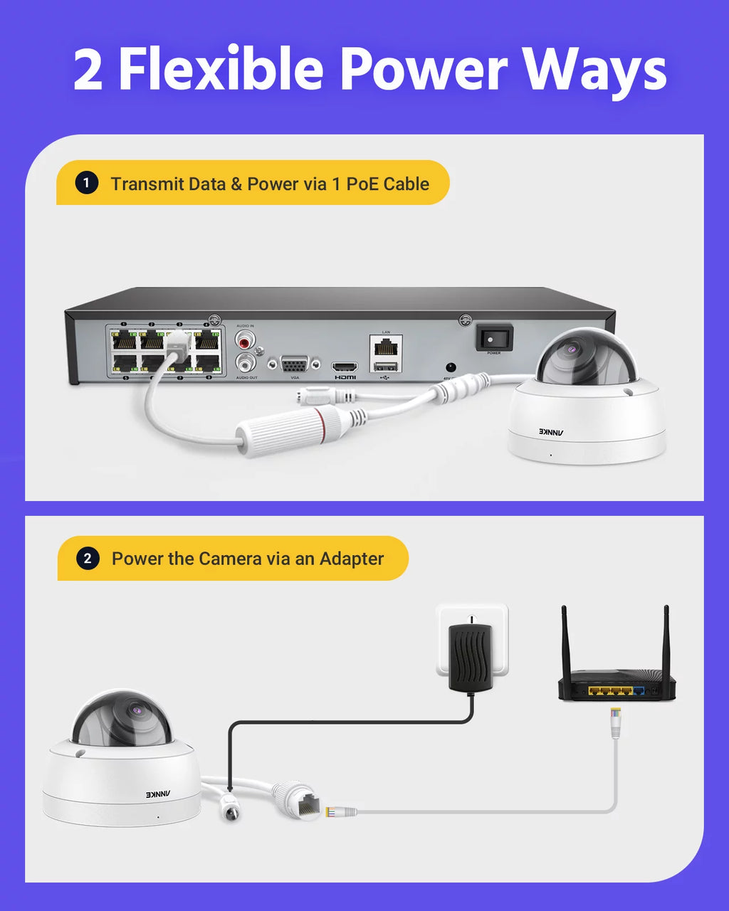 ANNKE 4PCS Ultra HD 8MP Poe Camera 4K Outdoor Indoor Weatherproof Security Network Dome EXIR Night Vision Email Alert CCTV Camera