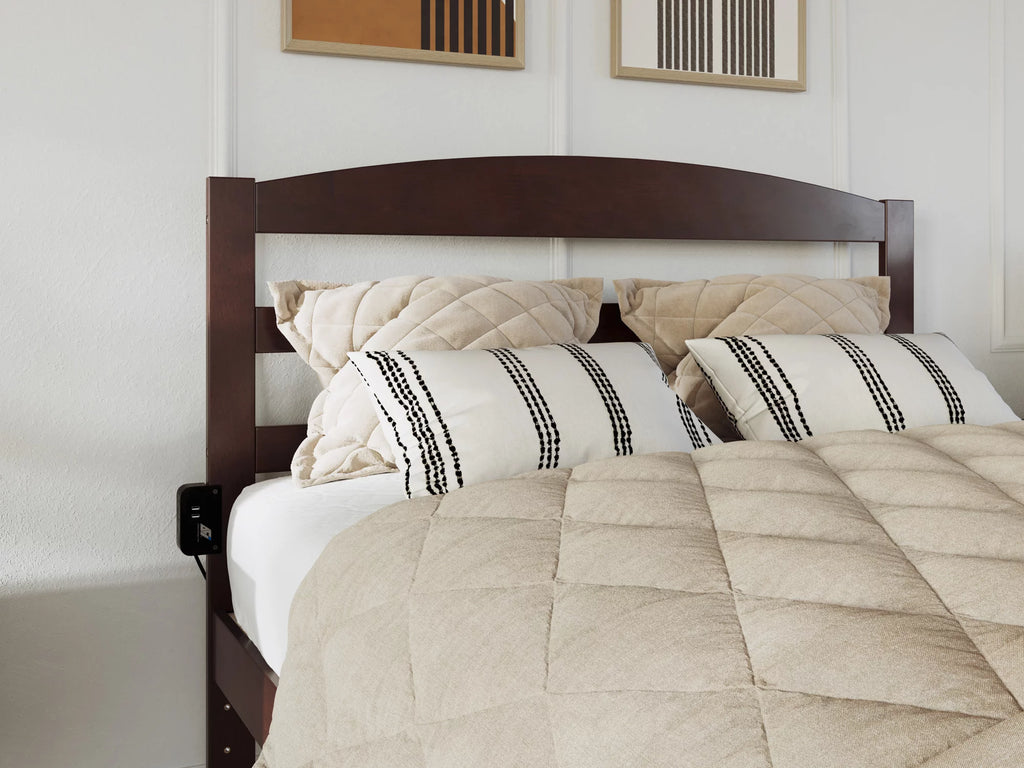 AFI Warren 14" Full Wood Platform Bed Frame with Slatted Headboard, Walnut