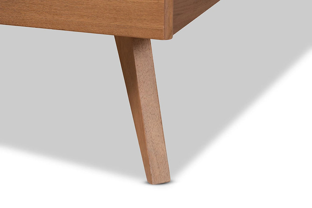 Baxton Studio Asami Mid-Century Modern Walnut Brown Finished Wood and Synthetic Rattan King Size Platform Bed