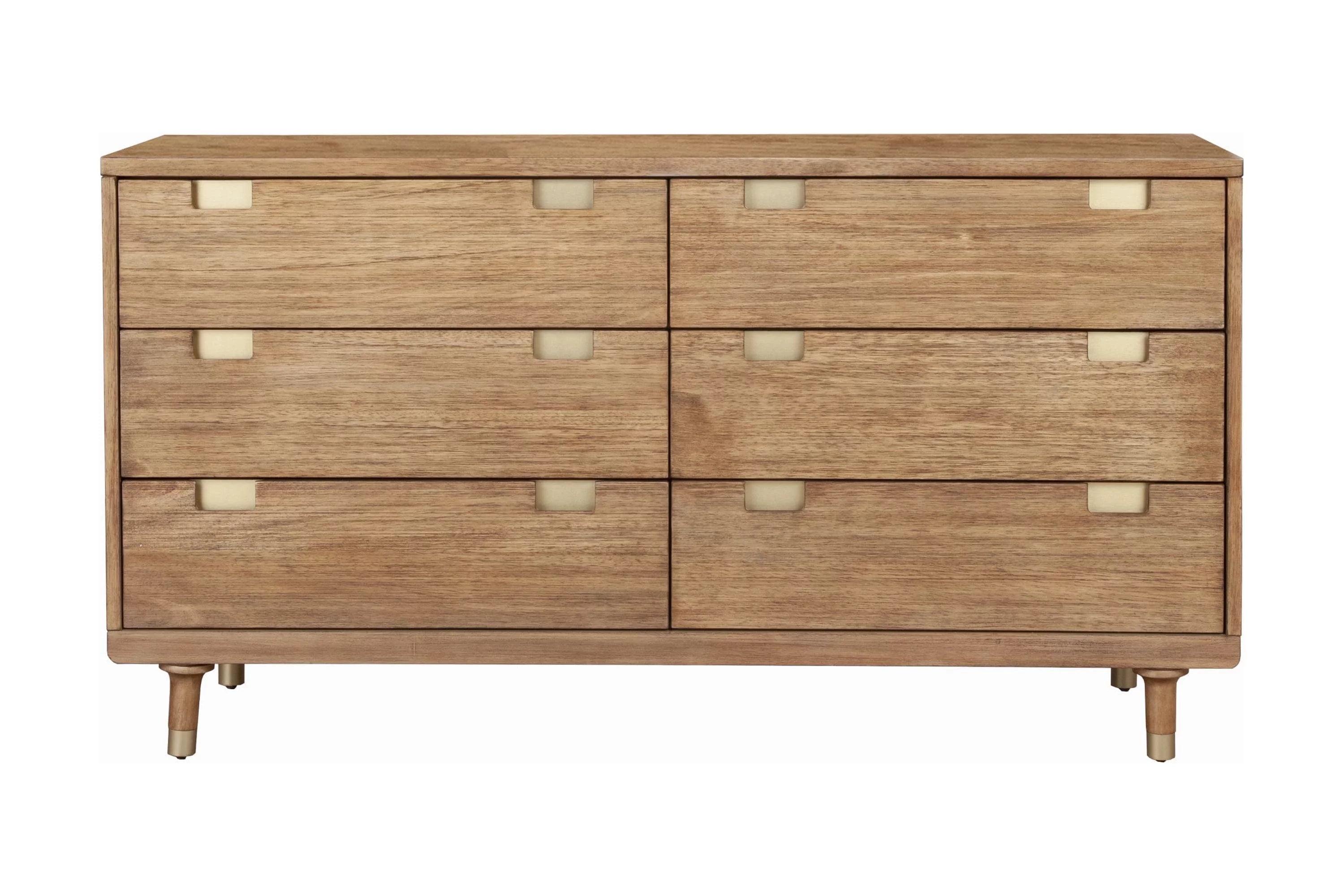 Alpine Furniture Easton Six Drawer Wood Dressser in Sand (Beige)