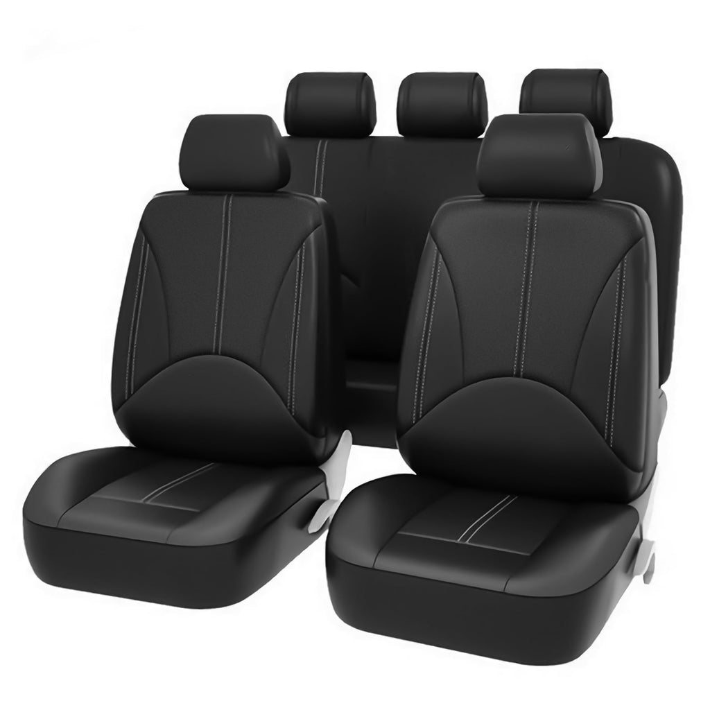 9Pcs PU Leather Car Seat Covers 5 Seats, Black Waterproof Four Seasons Universal Luxury Pad for Auto Truck Van SUV