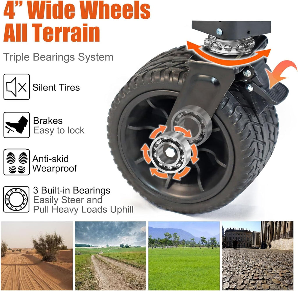 Al Fresco Collapsible Beach Wagon Cart Heavy Duty 225 lbs, Garden Wagon Cart with Big All-Terrain Wheels for Camping, White + Gray