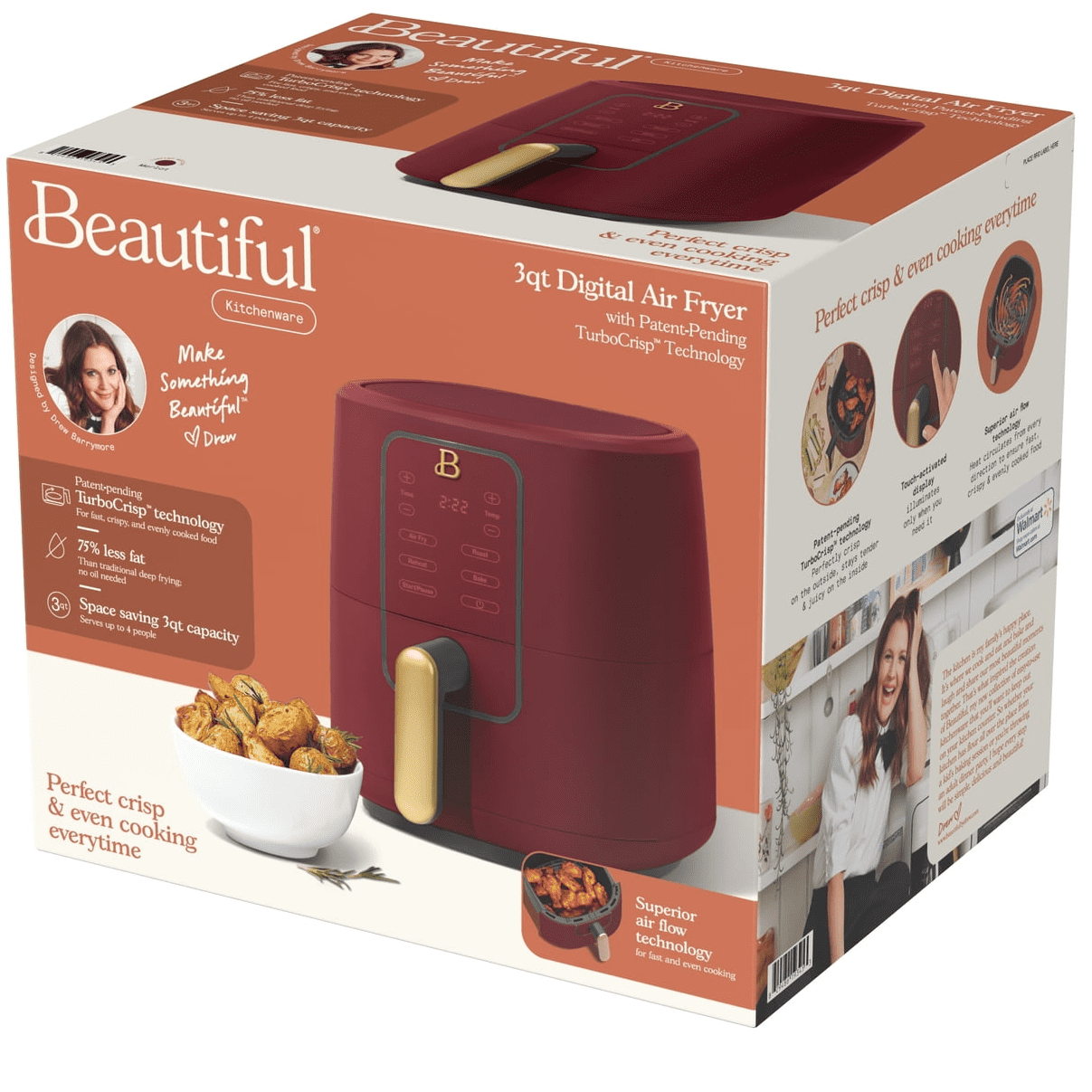 Beautiful 3 Qt Air Fryer with TurboCrisp Technology, White Icing by Drew Barrymore