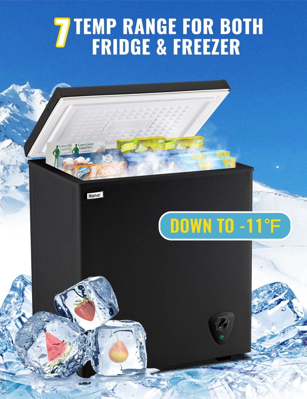 3.5 Cubic Feet Chest Freezer Small Deep Freezers with 7 Gears Temp Control Office Dorm Kitchen White