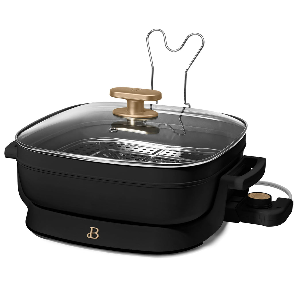 Beautiful 5 in 1 Electric Skillet - Expandable up to 7 Qt with Glass Lid, White Icing by Drew Barrymore