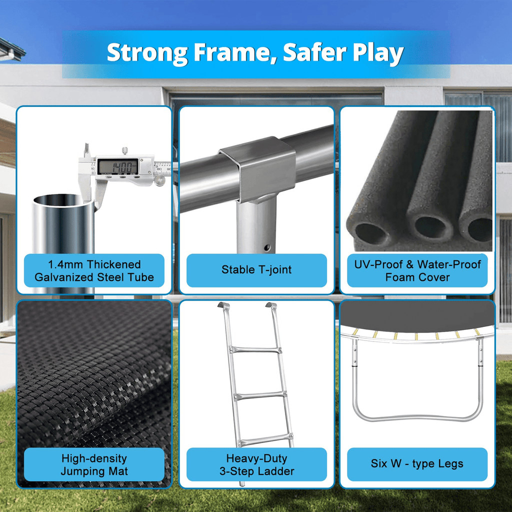 16FT Trampoline for 8-9 Kids Adults with Basketball Hoop, Ladder, Light, Sprinkler, Socks, Outdoor Heavy Duty Recreational Trampoline