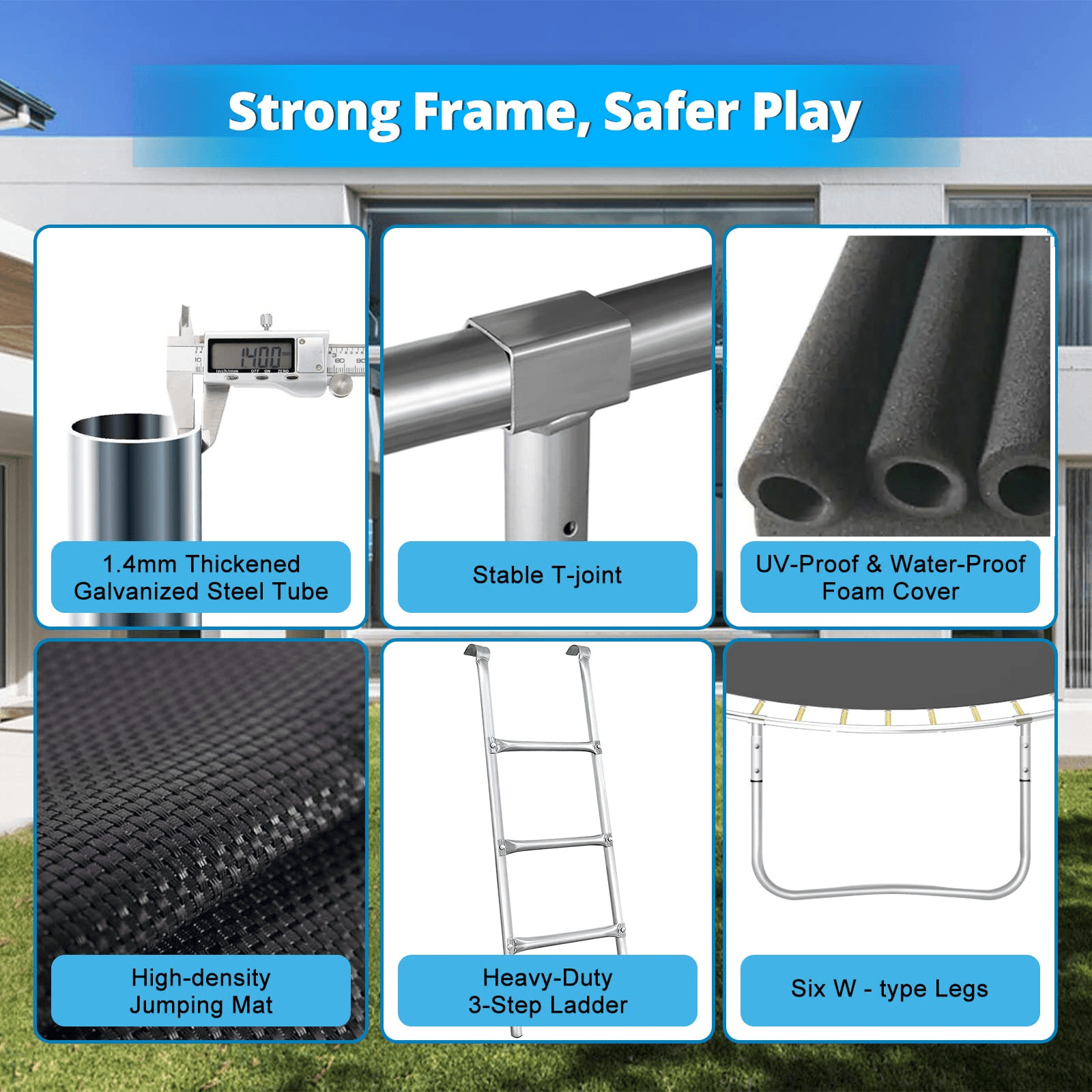 16FT Trampoline for 8-9 Kids Adults with Basketball Hoop, Ladder, Light, Sprinkler, Socks, Outdoor Heavy Duty Recreational Trampoline