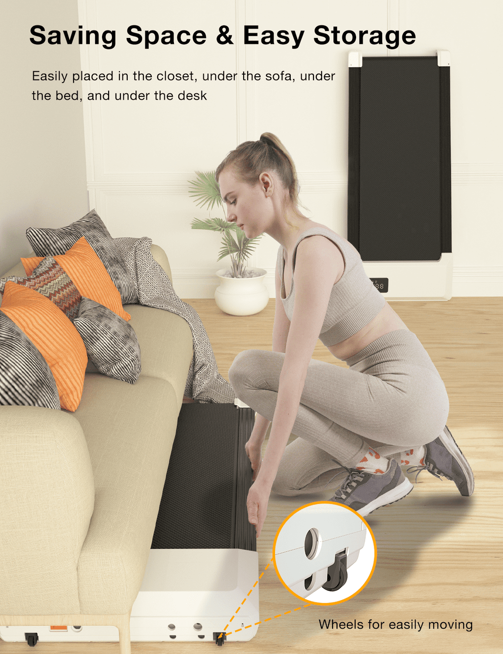 2.5Hp Walking Pad, 35.5*15.5 Walking Area 2 in 1 Under Desk Treadmill,300lb Walking Treadmill with Remote Control and LED Display, Quiet, Compact & Small Treadmill for Home & Office (White)