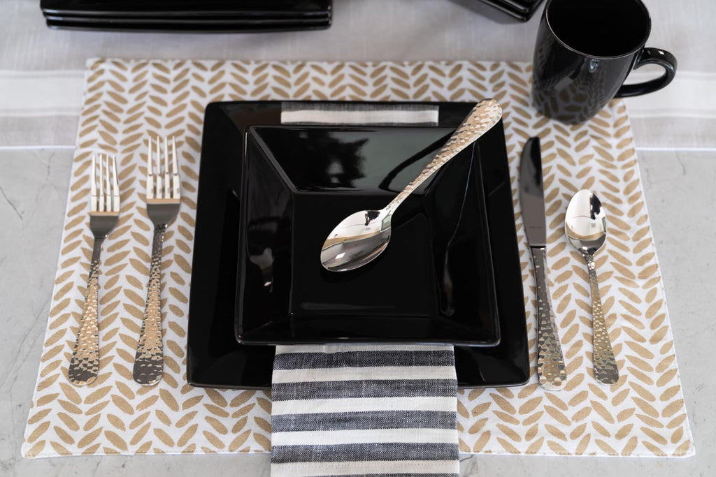 10 Strawberry Street Nova Square 16-Piece Stoneware Dinnerware Set, Black