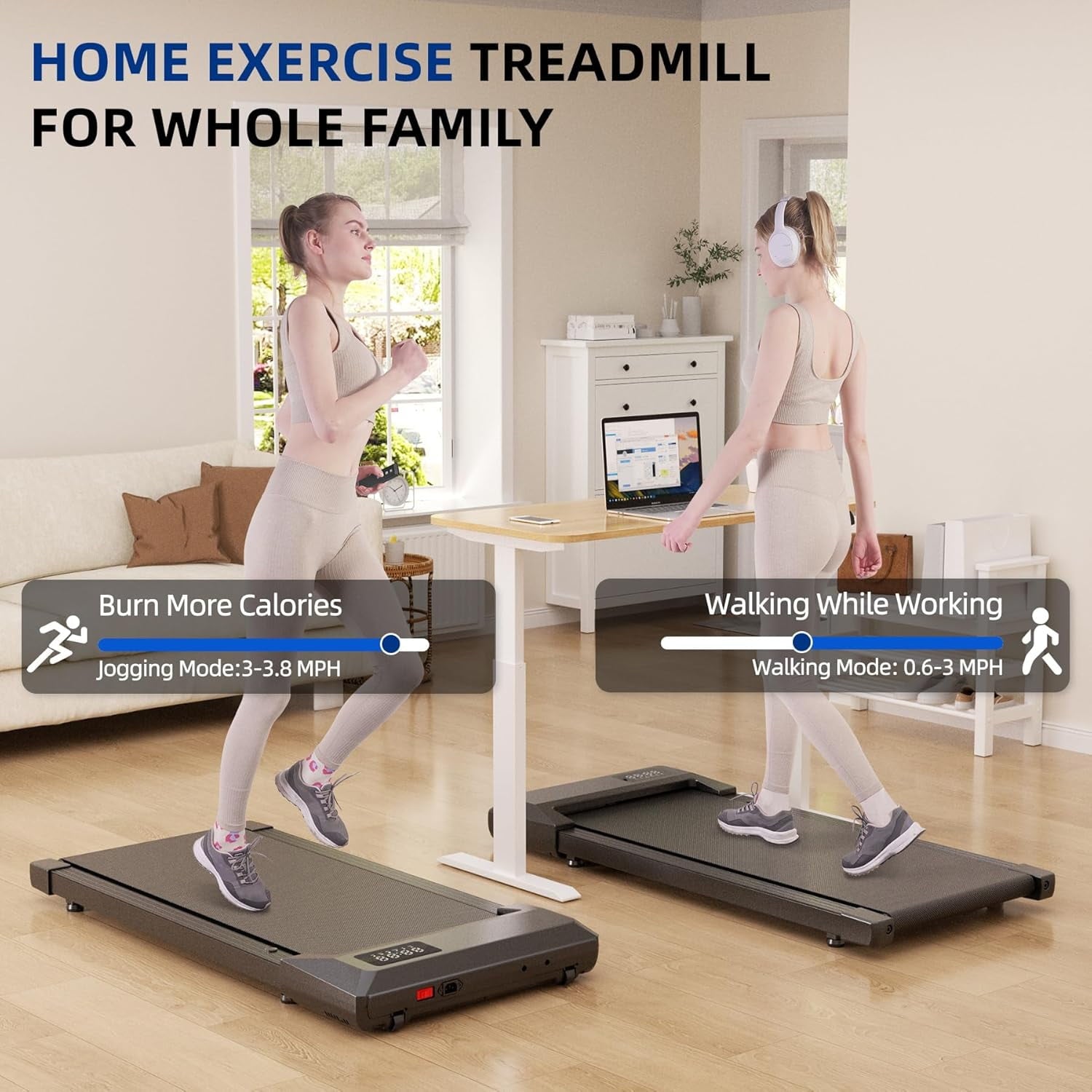 2.5Hp Walking Pad, 35.5*15.5 Walking Area 2 in 1 Under Desk Treadmill,300lb Walking Treadmill with Remote Control and LED Display, Quiet, Compact & Small Treadmill for Home & Office (White)