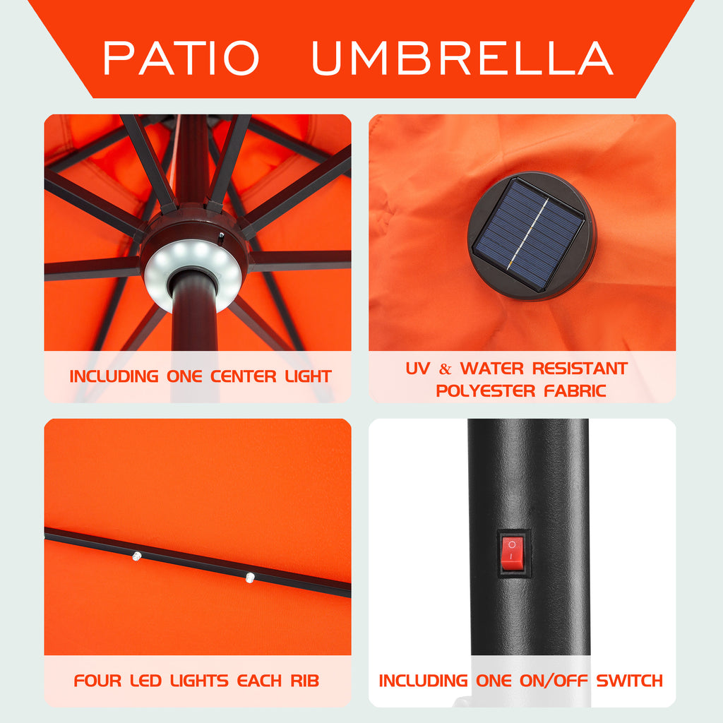 Autlaycil 10 ft Solar Patio Umbrellas with 40 LED lights for Market Outdoor Pool, Steel Tilt Crank, Navy Blue