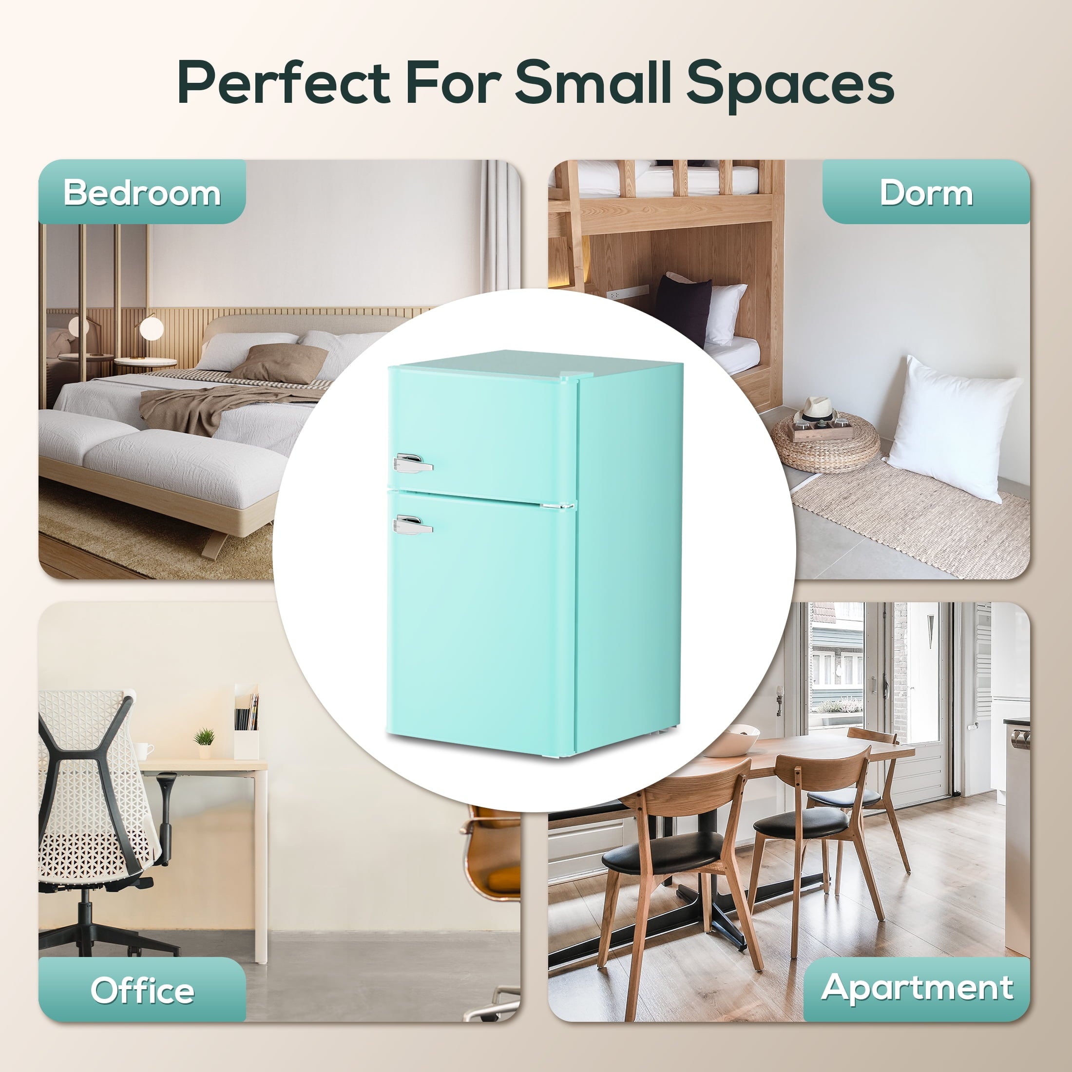 Auseo 3.1 Cu.Ft Double Door Mini Fridge with Freezer, Compact Retro Refrigerator for Dorm, Office, Bar, Bedroom, Black