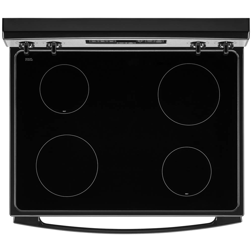 Amana® Brand New Model - AER6303MMS 30-inch Electric Range with 4.8 Cu ft oven. - assembled product Depth: 27.5” - assembled product height: 46.08” - assembled product Width: 30”