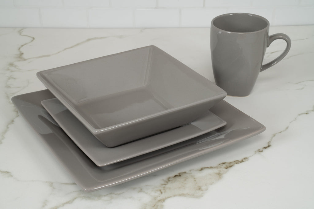 10 Strawberry Street Nova Square 40 Piece Stoneware Dinnerware Set, Gray