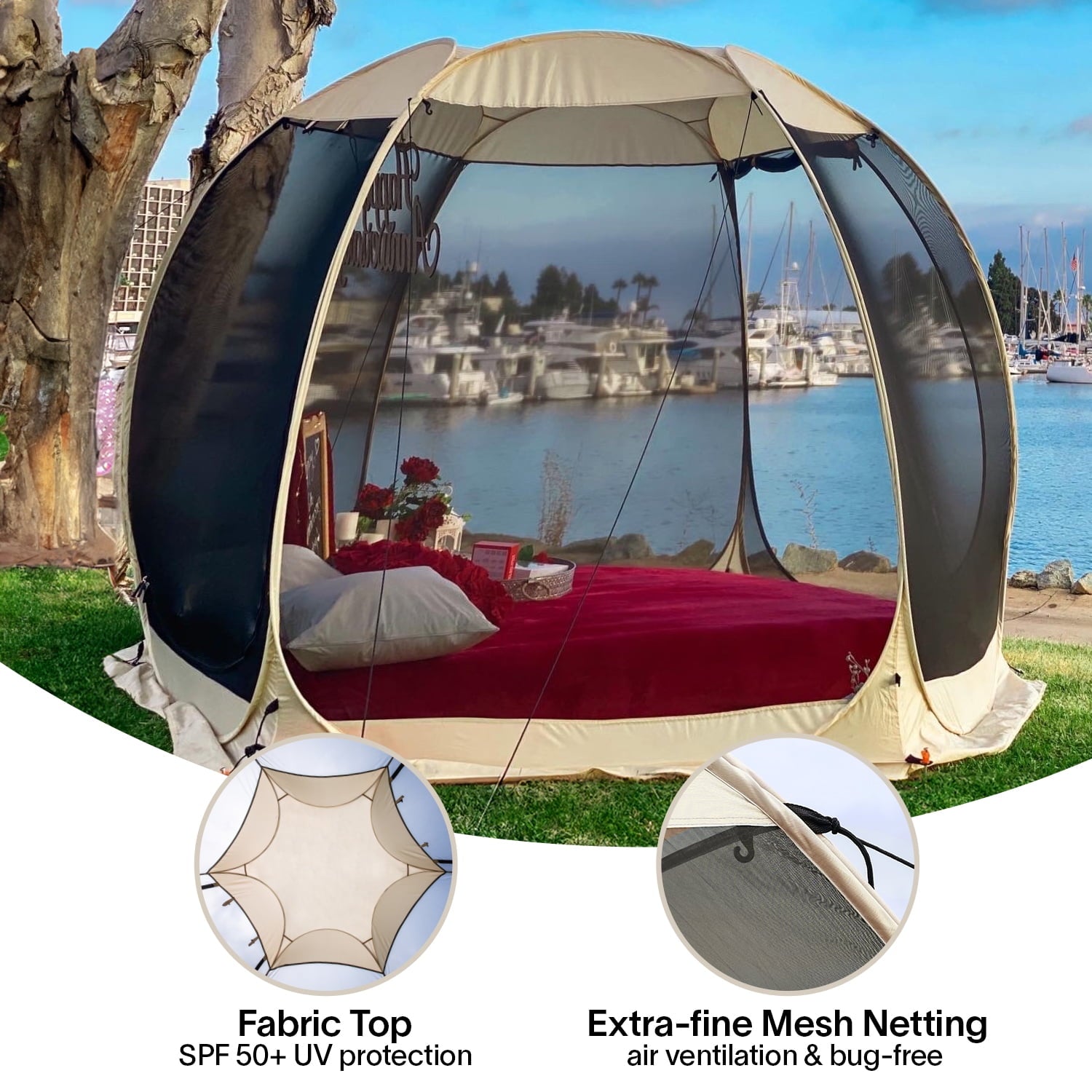 Alvantor Screen House Room Camping Tent Outdoor Canopy Dining Gazebo Pop Up Sun Shade Hexagon Shelter Mesh Walls Not Waterproof 10'x10' Beige