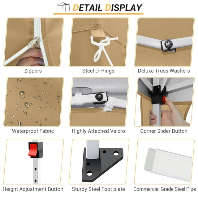 10'x 10' Pop up Canopy 1 Person Setup Canopy Portable Outdoor Party Instant Shelter with 4 Removable Sidewalls & Carrying Bag for Wedding Picnics Camping, White