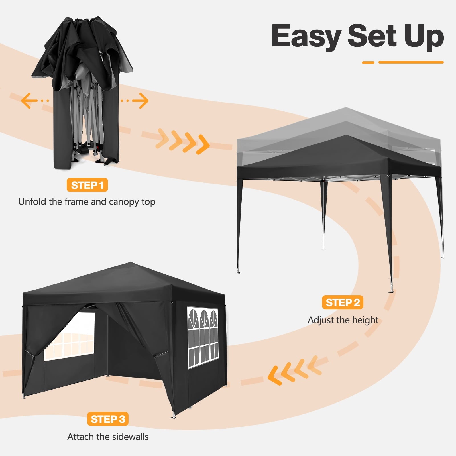 10'x 10' Pop up Canopy 1 Person Setup Canopy Portable Outdoor Party Instant Shelter with 4 Removable Sidewalls & Carrying Bag for Wedding Picnics Camping, White