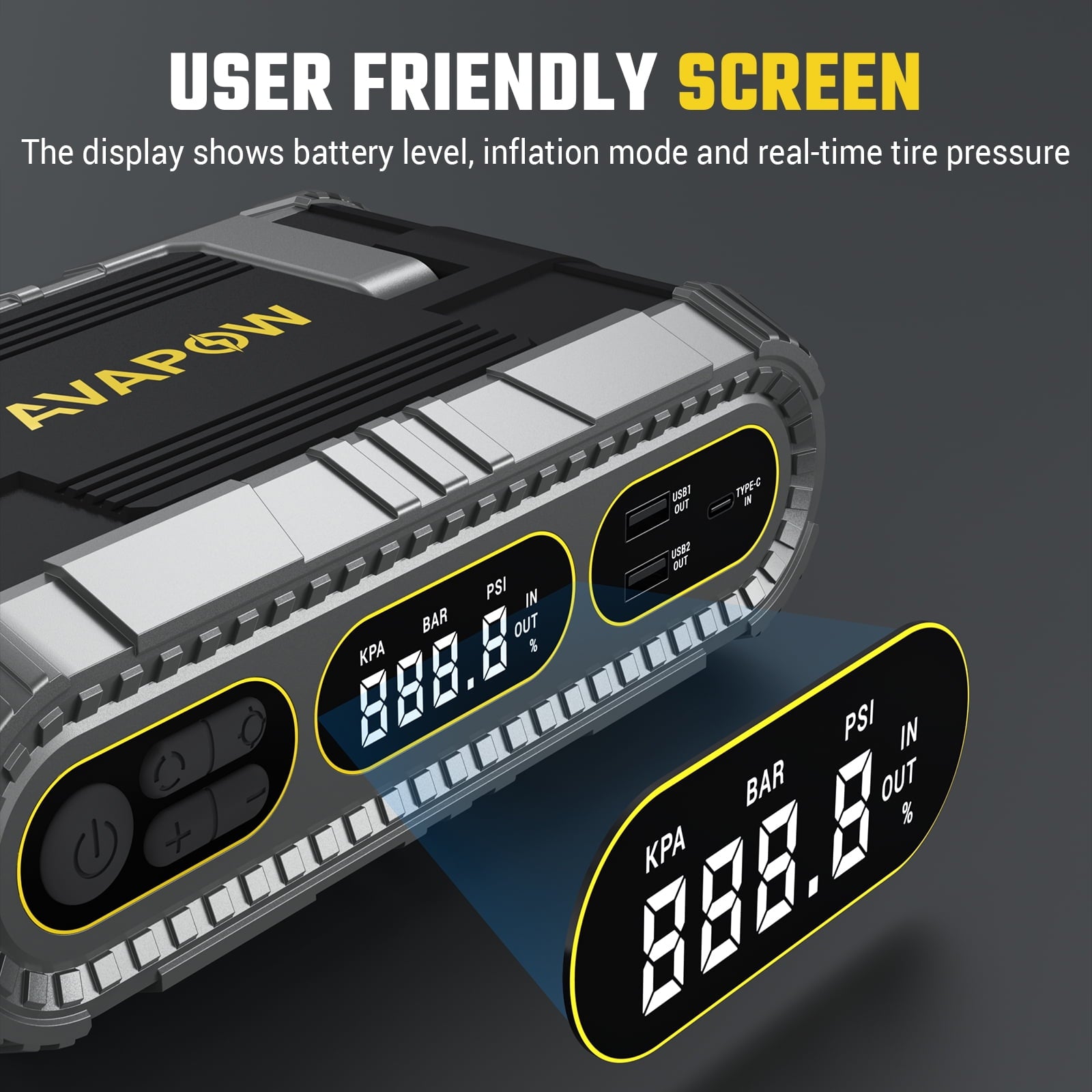 AVAPOW Jump Starter with Air Compressor, 2000A Battery Jump Starter (up to 8.0L Gas/6.0L Diesel Engines), 150PSI Digital Tire Inflator, 12V Jump Box with Emergency Light