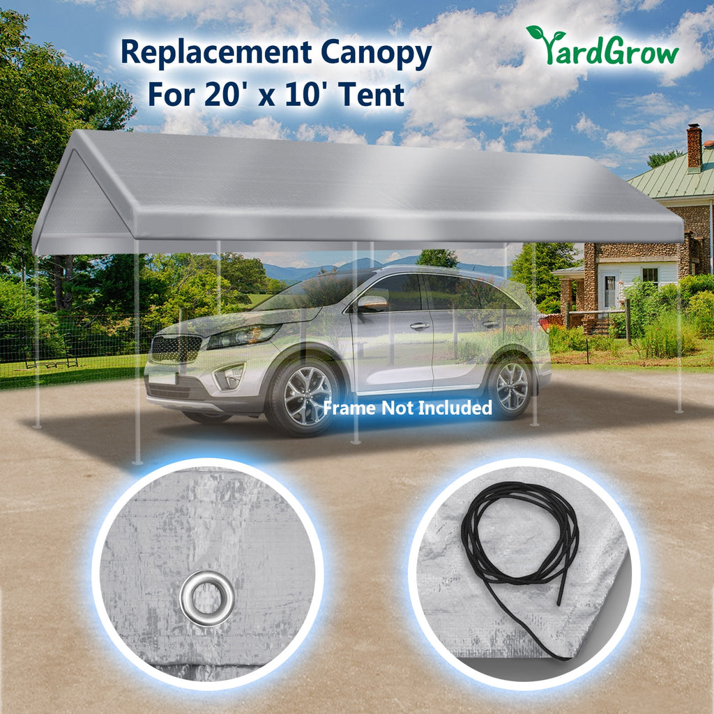 10'x20' Carport Replacement Canopy Cover for Tent Top Garage Shelter Cover with Ball Bungees (Only Cover, Frame is not Included)