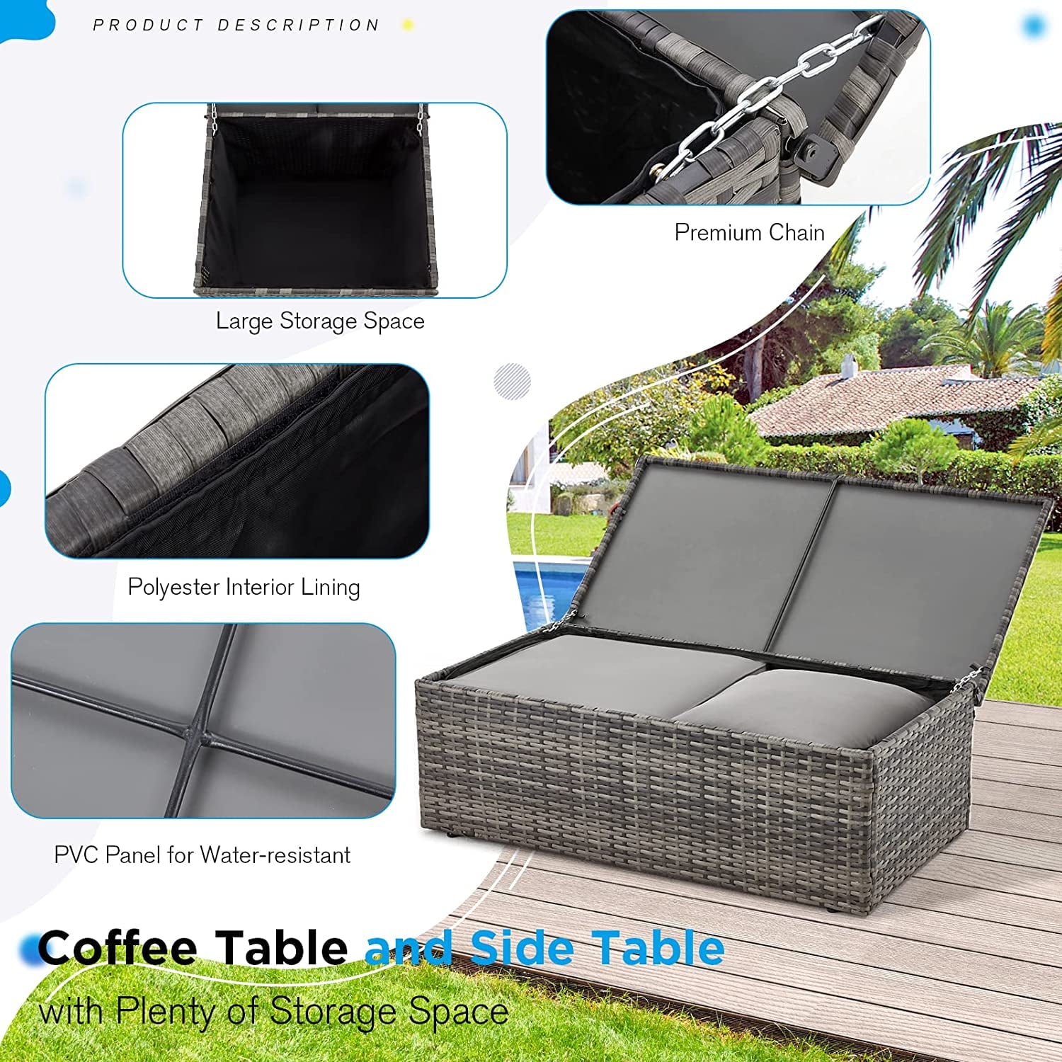 AECOJOY 6 Pieces Outdoor Furniture Set , Patio Rattan Wicker Sectional Sofa Conversation Set, Beige