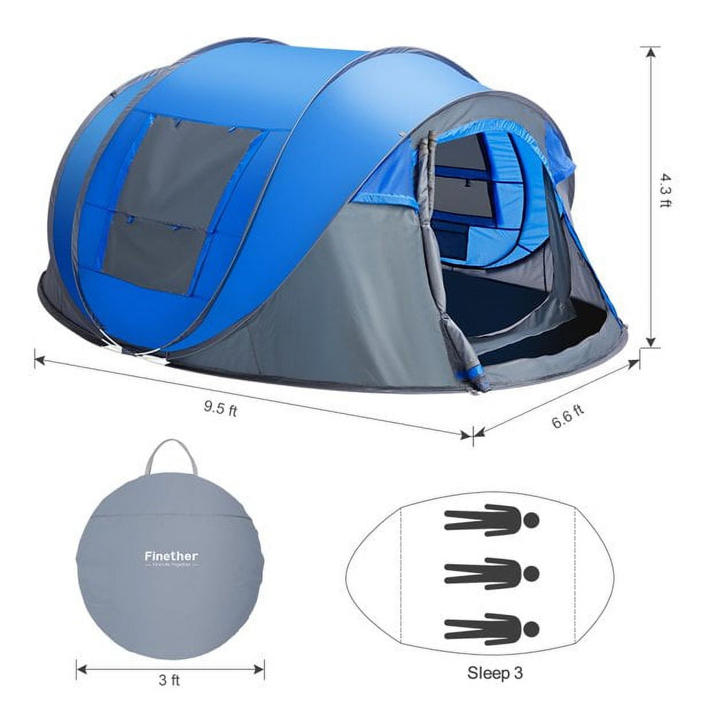 4 Person Pop Up Tents for Camping, CoPedvic Waterproof Instant Family Tents Upgraded Large Size with 2 Doors, Blue