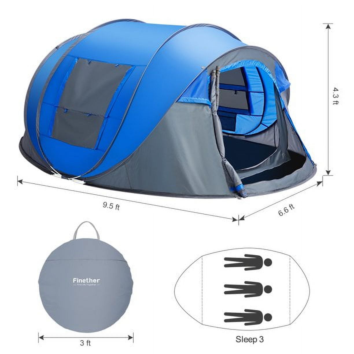 4 Person Pop Up Tents for Camping, CoPedvic Waterproof Instant Family Tents Upgraded Large Size with 2 Doors, Blue