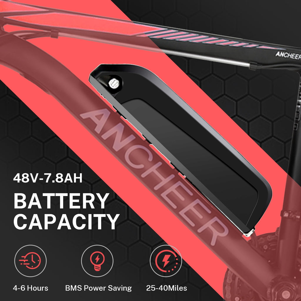 ANCHEER 26'' Electric Bike Adults/Electric Mountain Bike with 500W Motor, Up to 50 Miles commuter Ebike/Electric Bicycle with Removable 48V-7.8Ah Battery