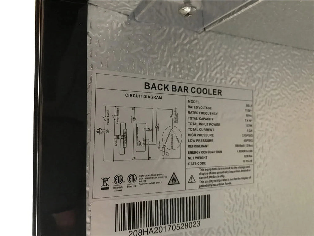 7.4 Cu.Ft Commercial Back Bar Cooler Refrigerator 2 Glass Door