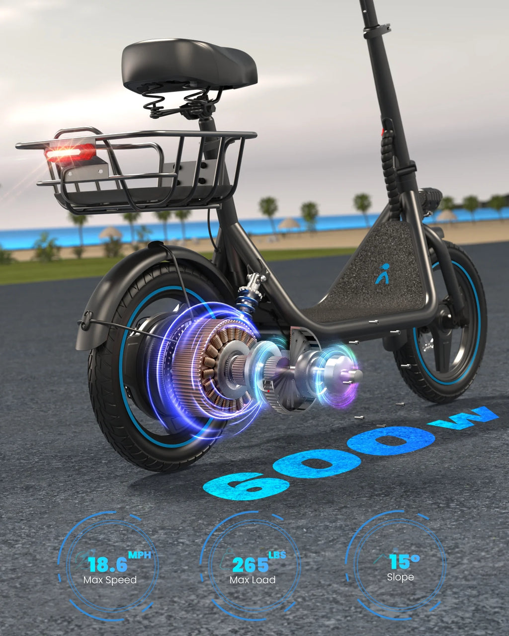 Athletgo C1PLUS 650W Electric Scooter with Seat for Adult,14 inch Commuter Electric Scooter with Bigger Seat - up to 25 Miles 18.6MPH Rear Basket