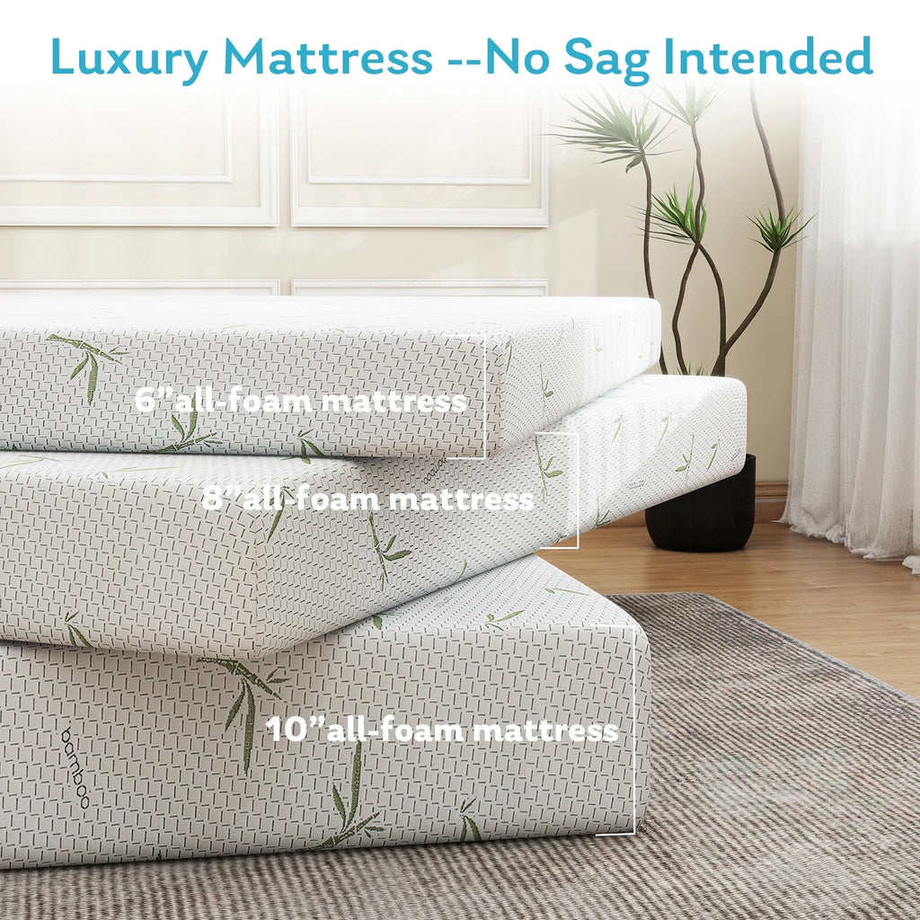 6'' Twin Size Memory Foam Mattress with Bamboo Pattern Cover Breathable Bed Mattress in a Box, CertiPUR-US, Made in USA