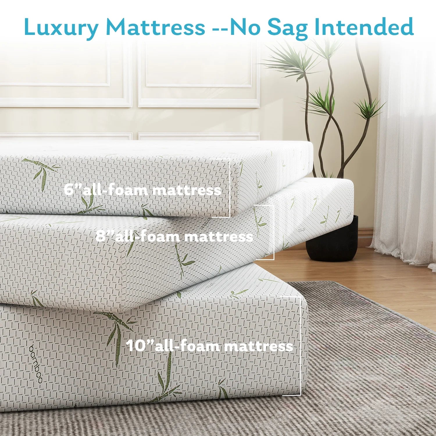 6'' Twin Size Memory Foam Mattress with Bamboo Pattern Cover Breathable Bed Mattress in a Box, CertiPUR-US, Made in USA