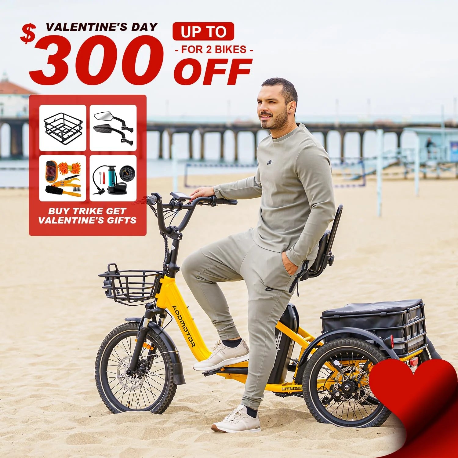 Addmotor Electric Trike, 750W (Peak 1400W) 90Miles Electric Tricycle for Adults, 48V 20Ah Folding 3 Wheel Electric Bikes with Parking Brake & Rear Speed Differential, E-310 Gray