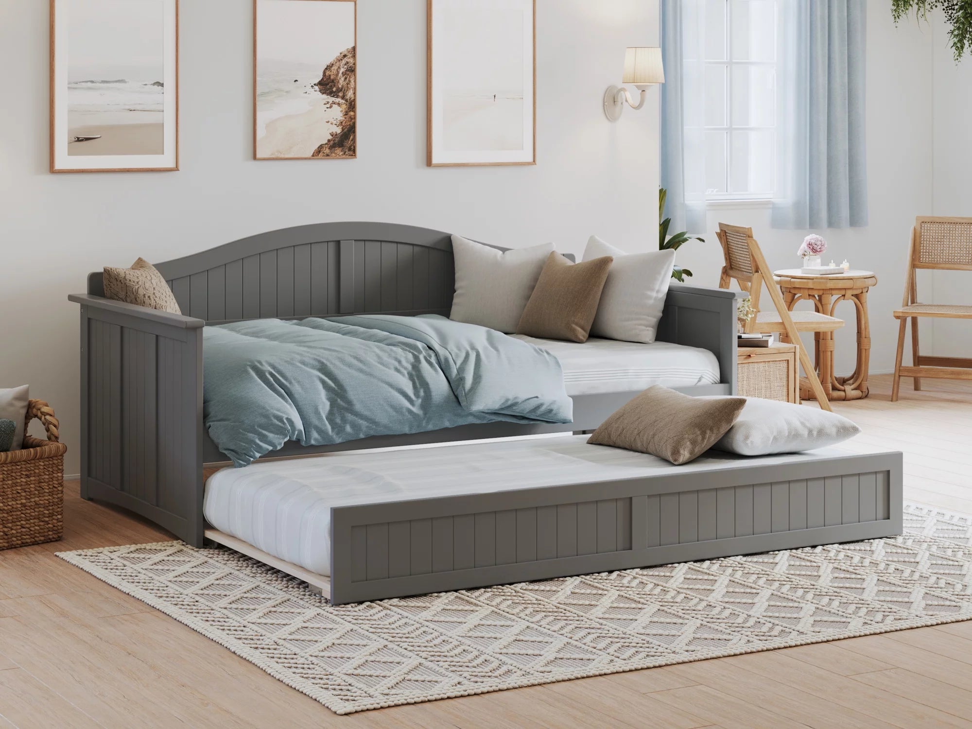 AFI Nantucket Wood Twin Size Daybed Frame with Twin Trundle Grey