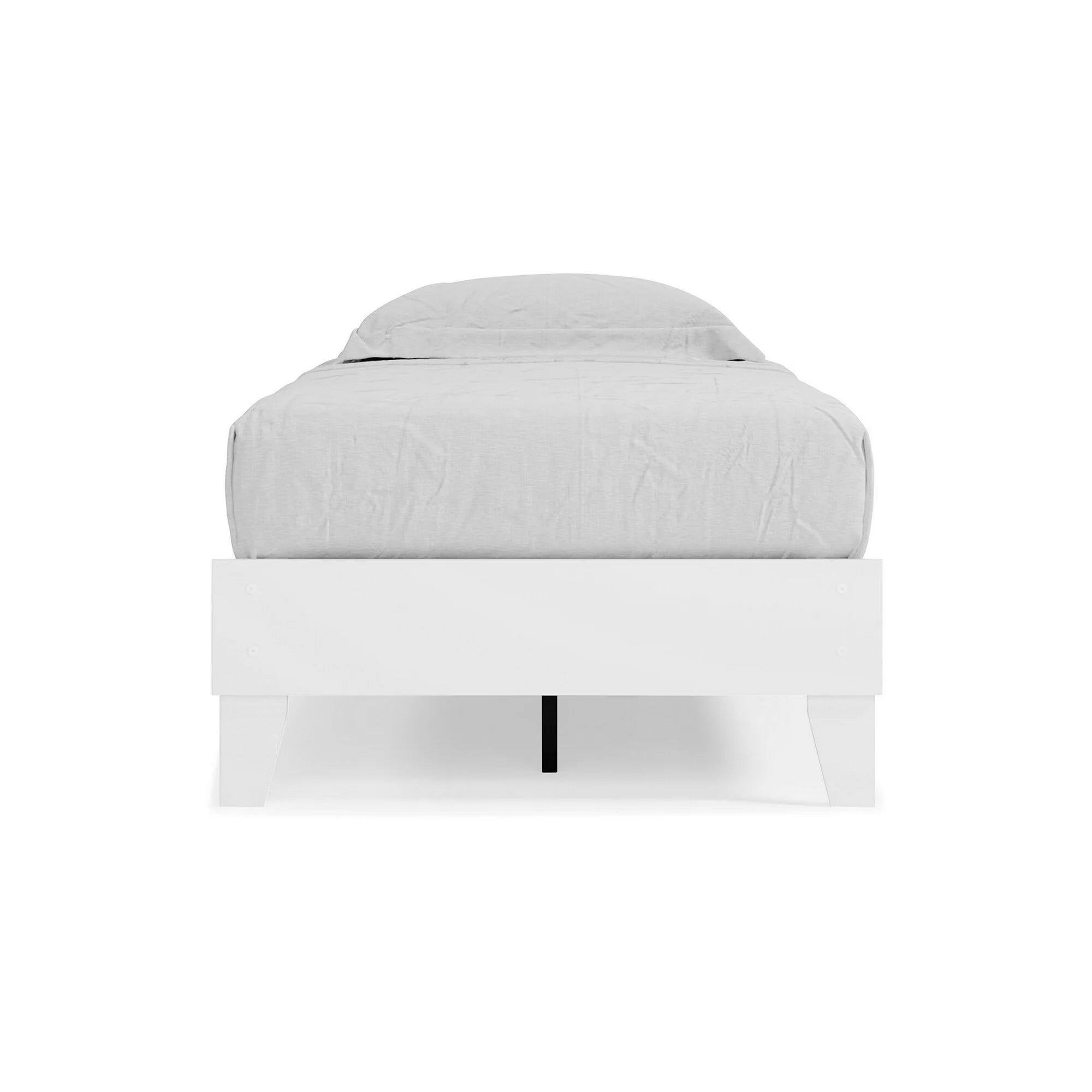 Asher Modern Twin Size Platform Bed, Minimalistic Crisp White Wood Base