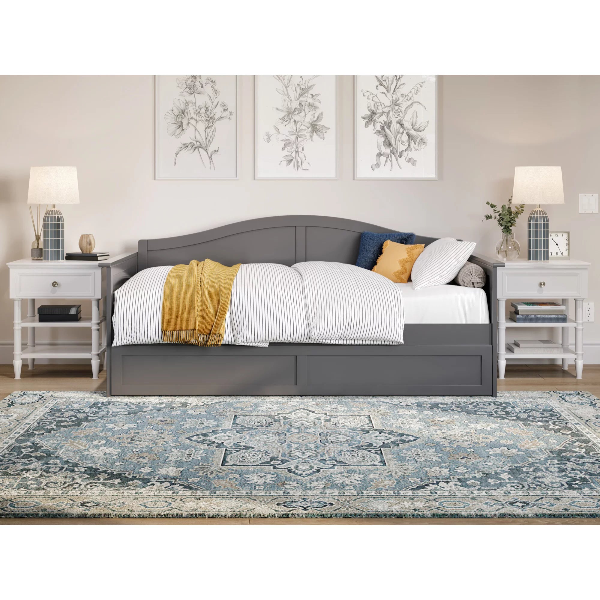 AFI Acadia Twin Wood Daybed with Twin Size Trundle in Grey