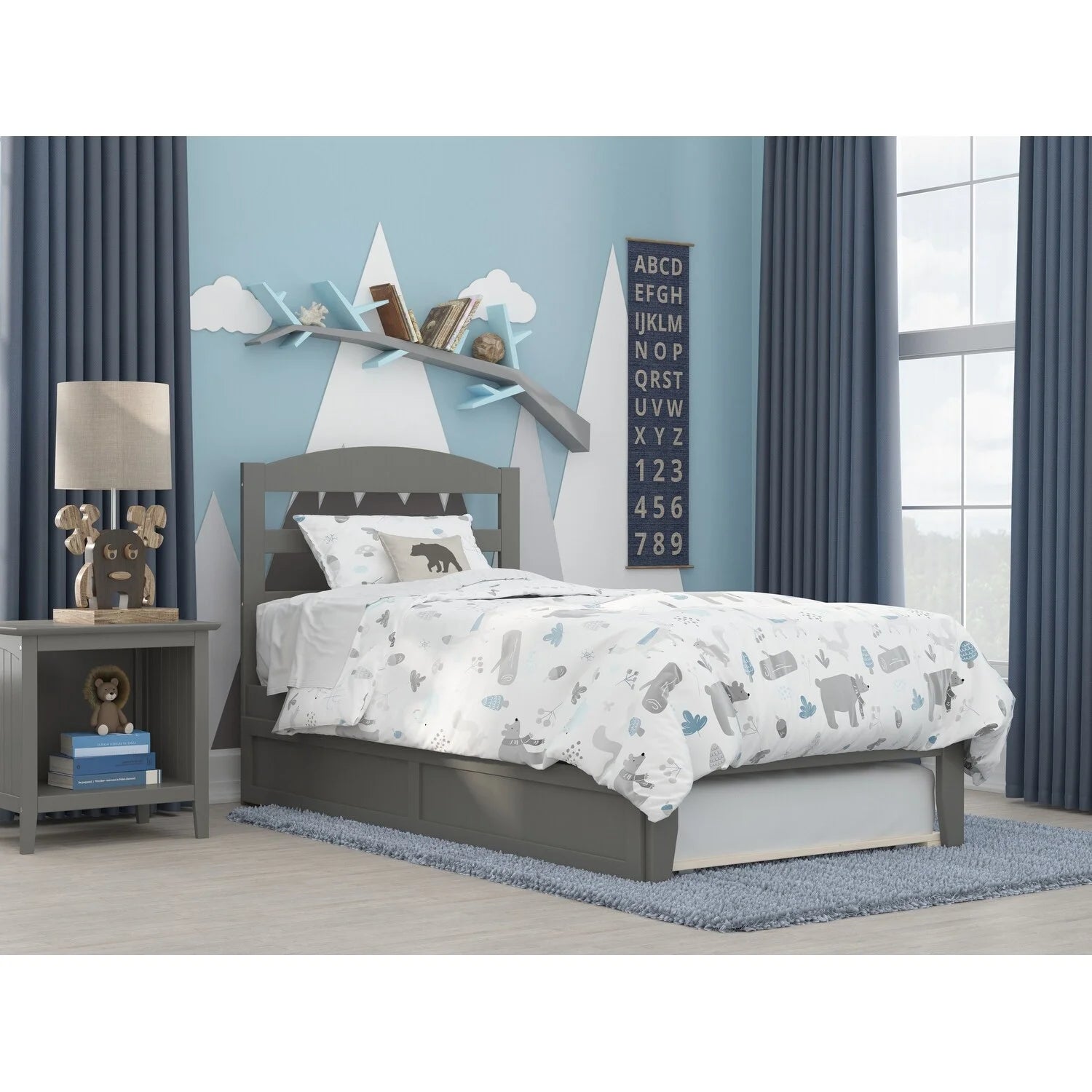 AFI Warren Solid Wood Platform Bed with Twin Trundle Grey Twin