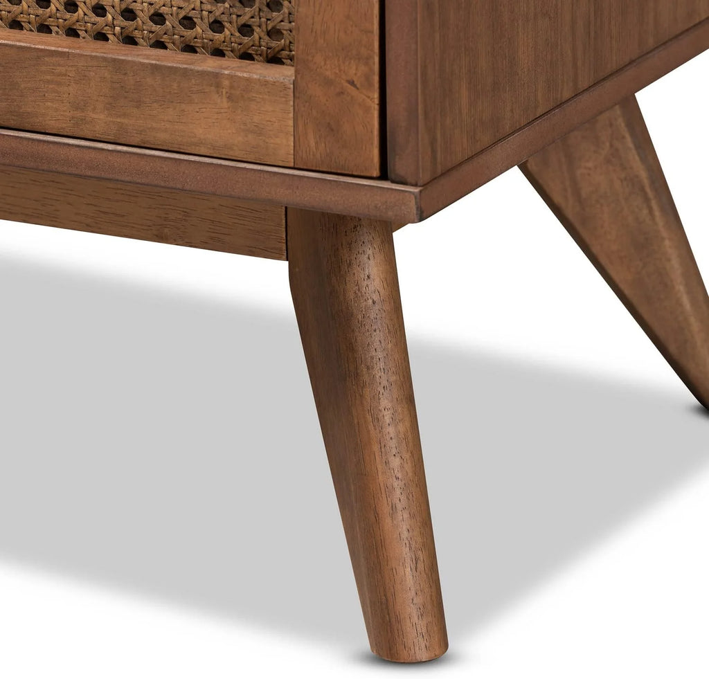 Barrett -Century Modern Walnut Brown Finished Wood And Synthetic Rattan 6-Drawer Dresser