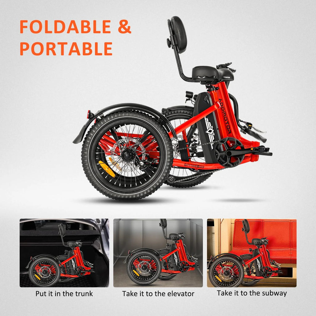Addmotor Electric Trike, 750W (Peak 1400W) 90Miles Electric Tricycle for Adults, 48V 20Ah Folding 3 Wheel Electric Bikes with Parking Brake & Rear Speed Differential, E-310 Gray