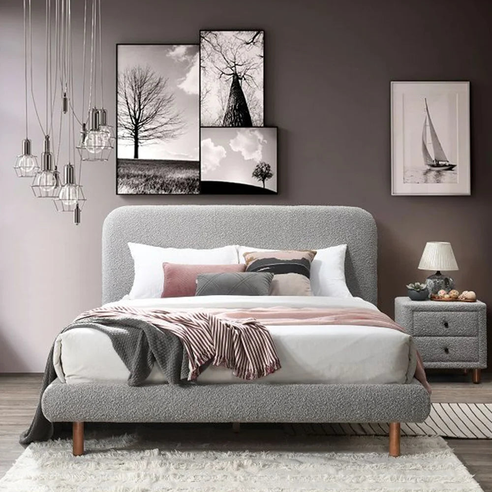 Acme Cleo Ek Bed, Gray Boucle