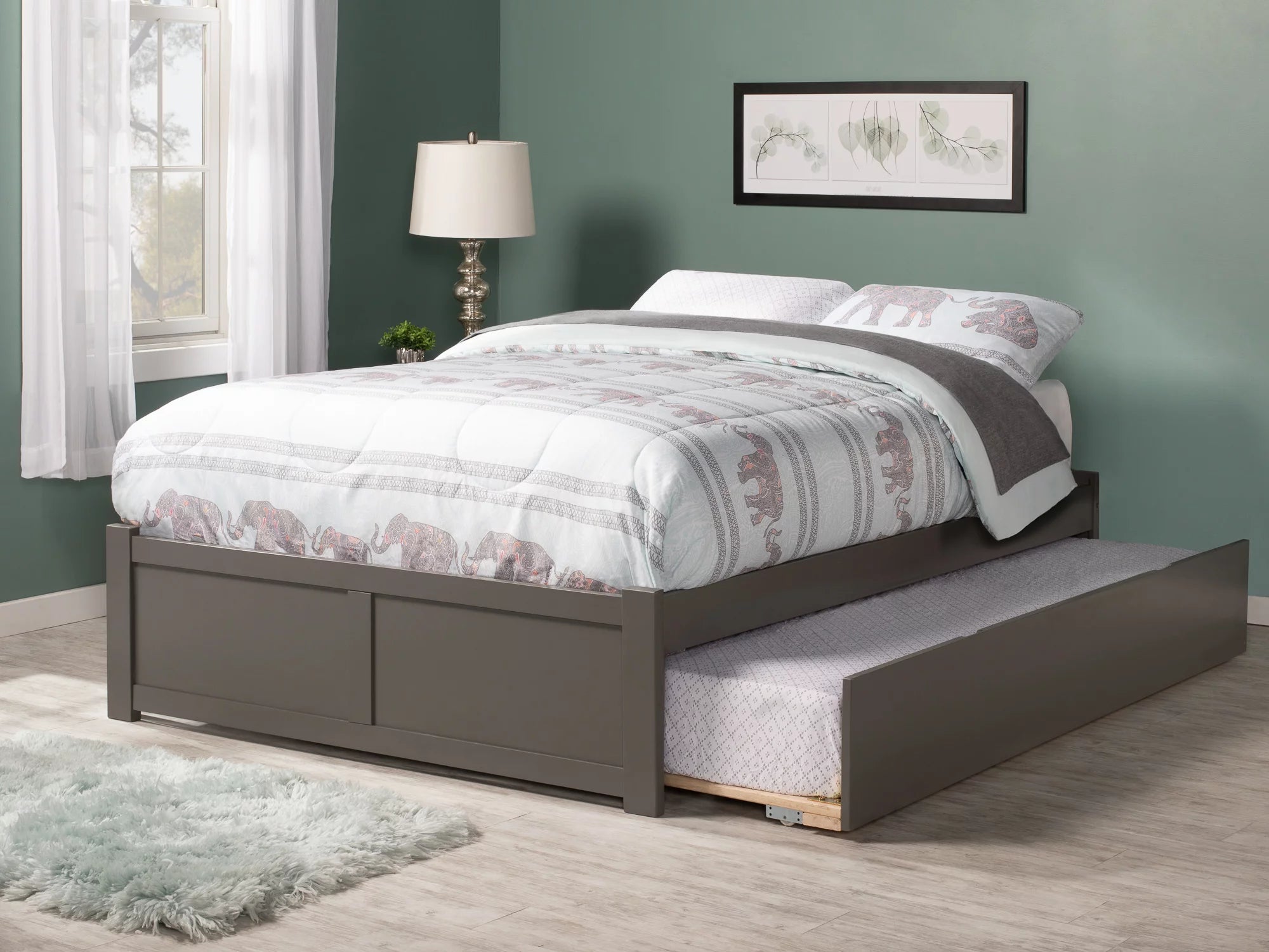 AFI Concord Queen Platform Solid Wood Panel Bed with Trundle in Gray