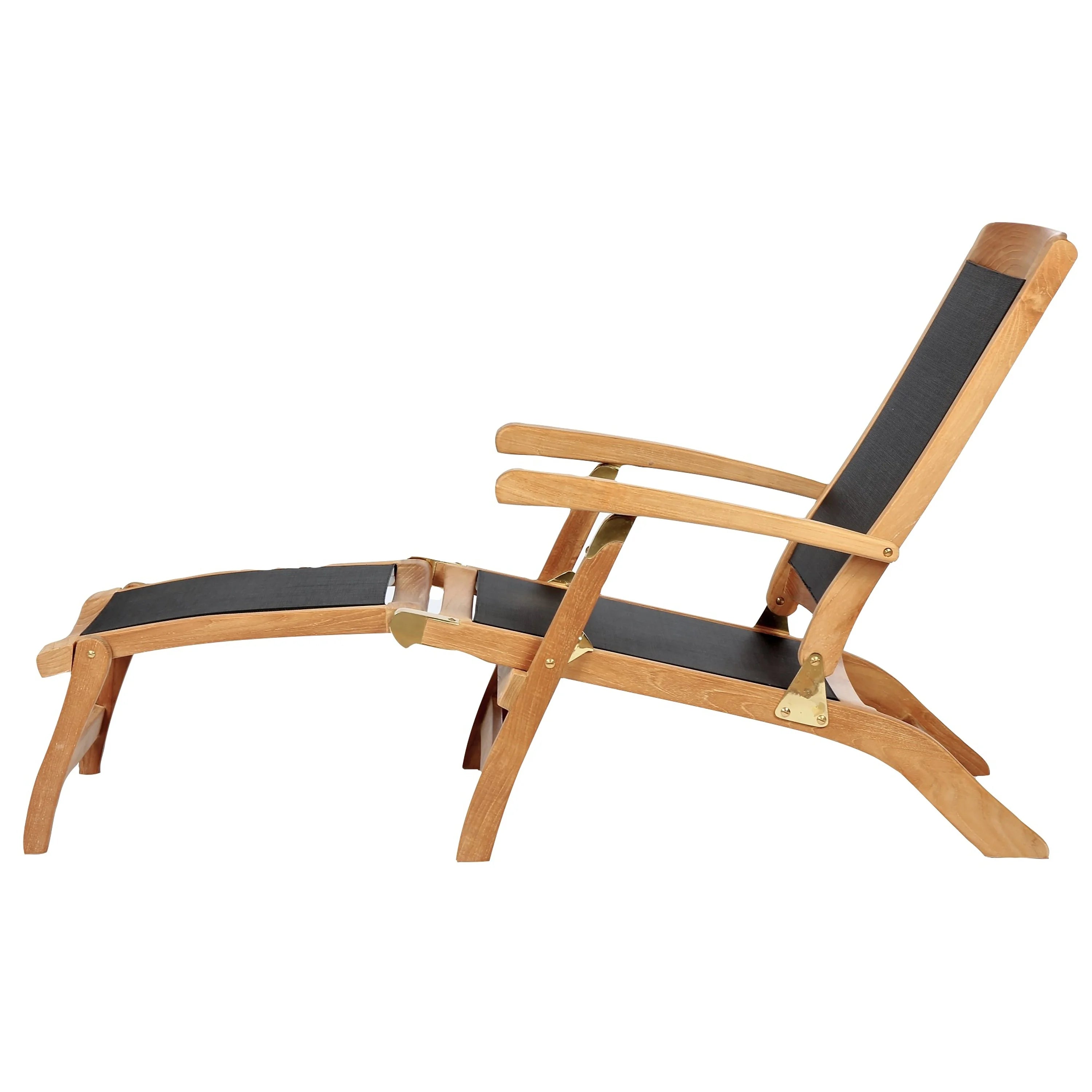 ARB Teak Colorado Black Textiline Steamer Deck Lounge Chair