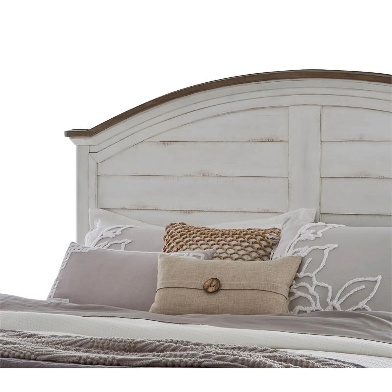American Woodcrafters Meadowbrook Queen Arched Panel Headboard - White-washed