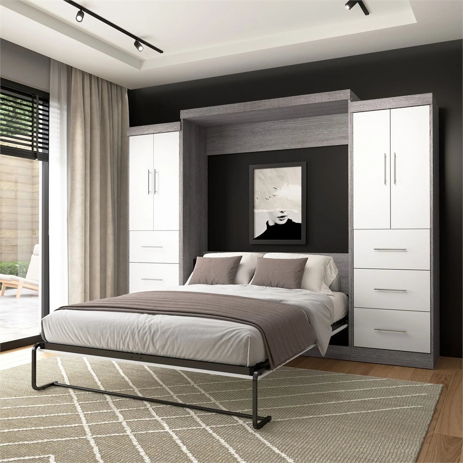 Atlin Designs 115" Engineered Wood Queen Wall Bed Kit in Bark Gray/White