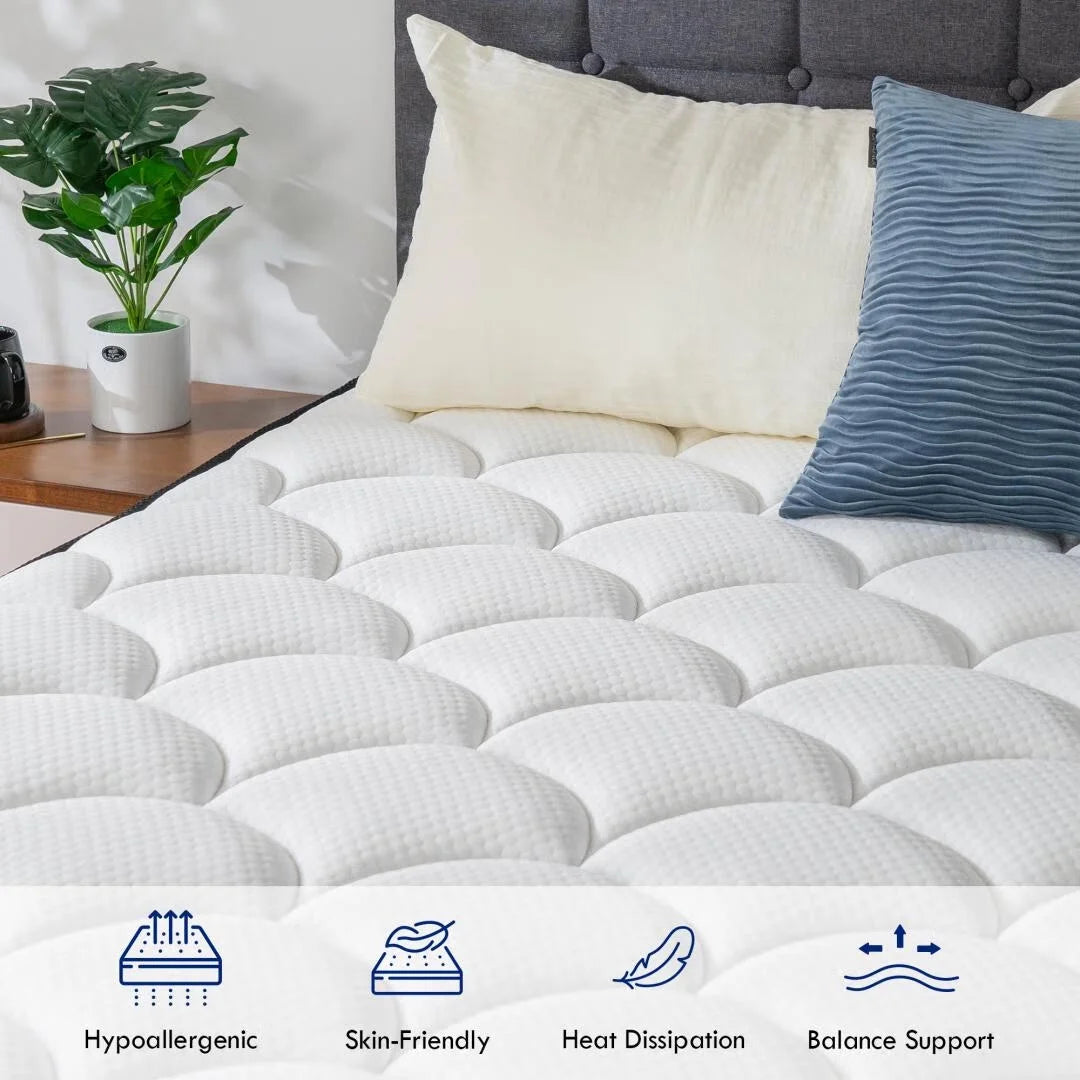 12'' Queen Hybrid Mattress, QUEEN ROSE Hybrid Firm Mattress in a Box with Gel Memory Foam, Individually Wrapped Pocket Coils Innerspring, Pressure-Relieving and Supportive, Mattress Queen Size