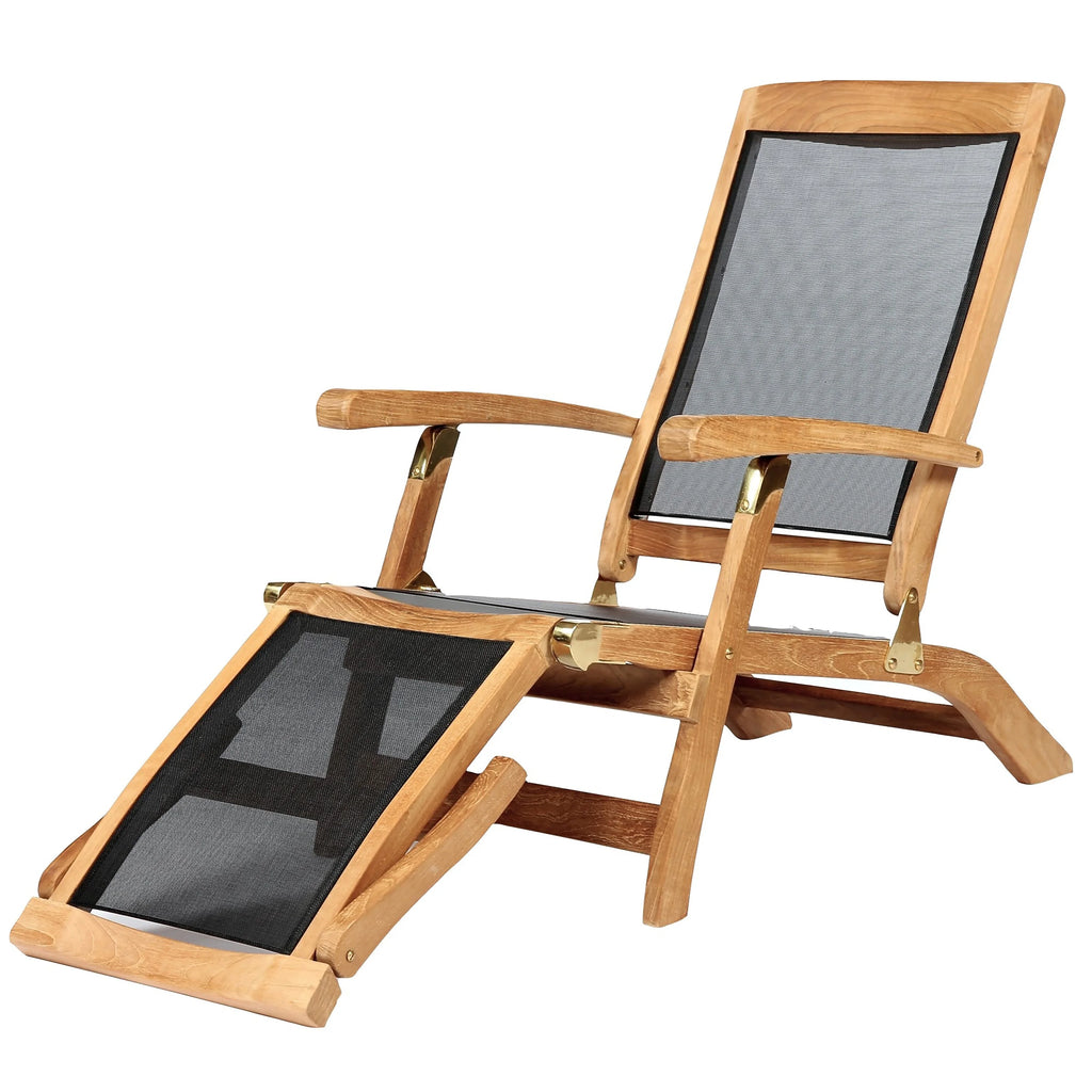 ARB Teak Colorado Black Textiline Steamer Deck Lounge Chair